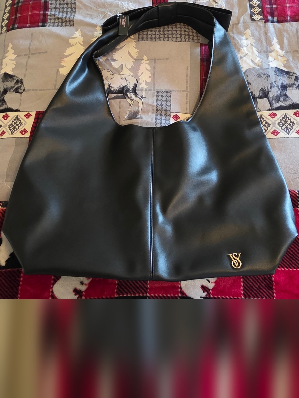 Victoria Secret Black Vegan Leather Hobo Tote